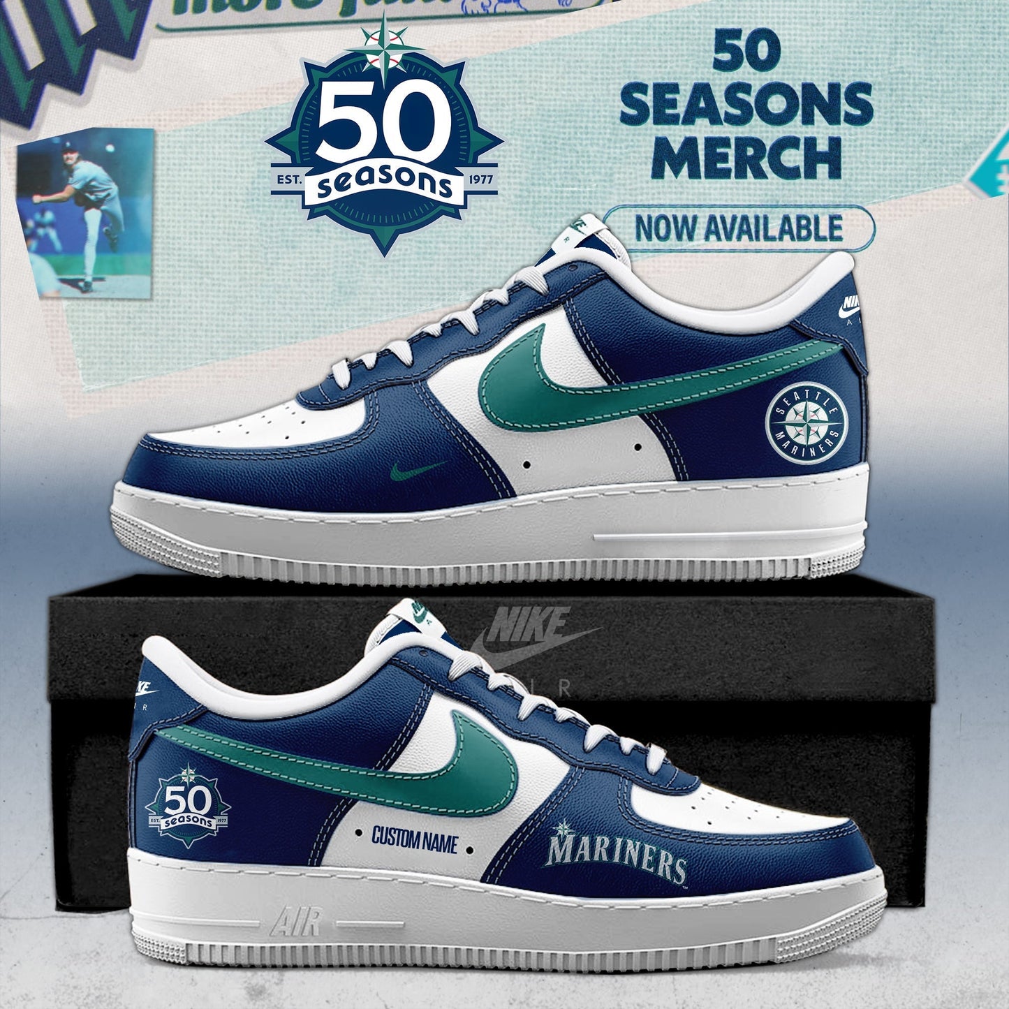 Seattle Mariners 50 Seasons Celebration Special Edition AF1 Sneakers