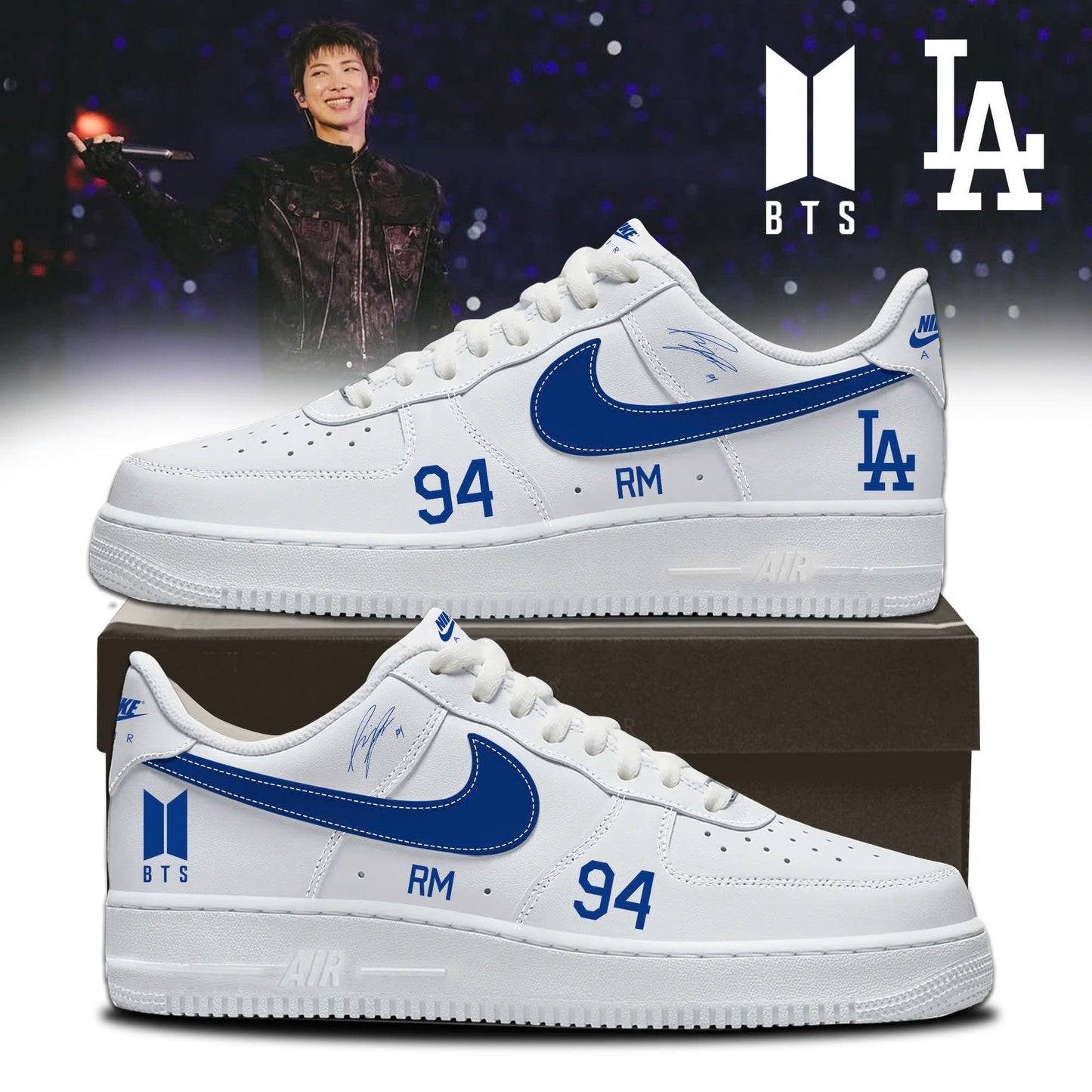 Los Angeles Dodgers x BTS 94 RM World Tour 2026 Limited Edition AF1 Sneakers