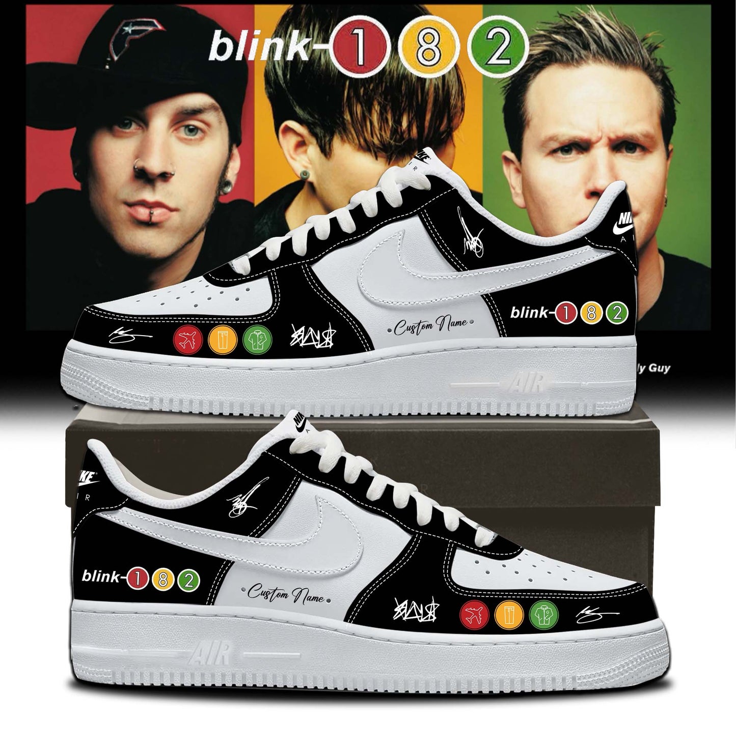 Blink‑182: Missionary Impossible Tour Signature Custom Name Black AF1 Shoes