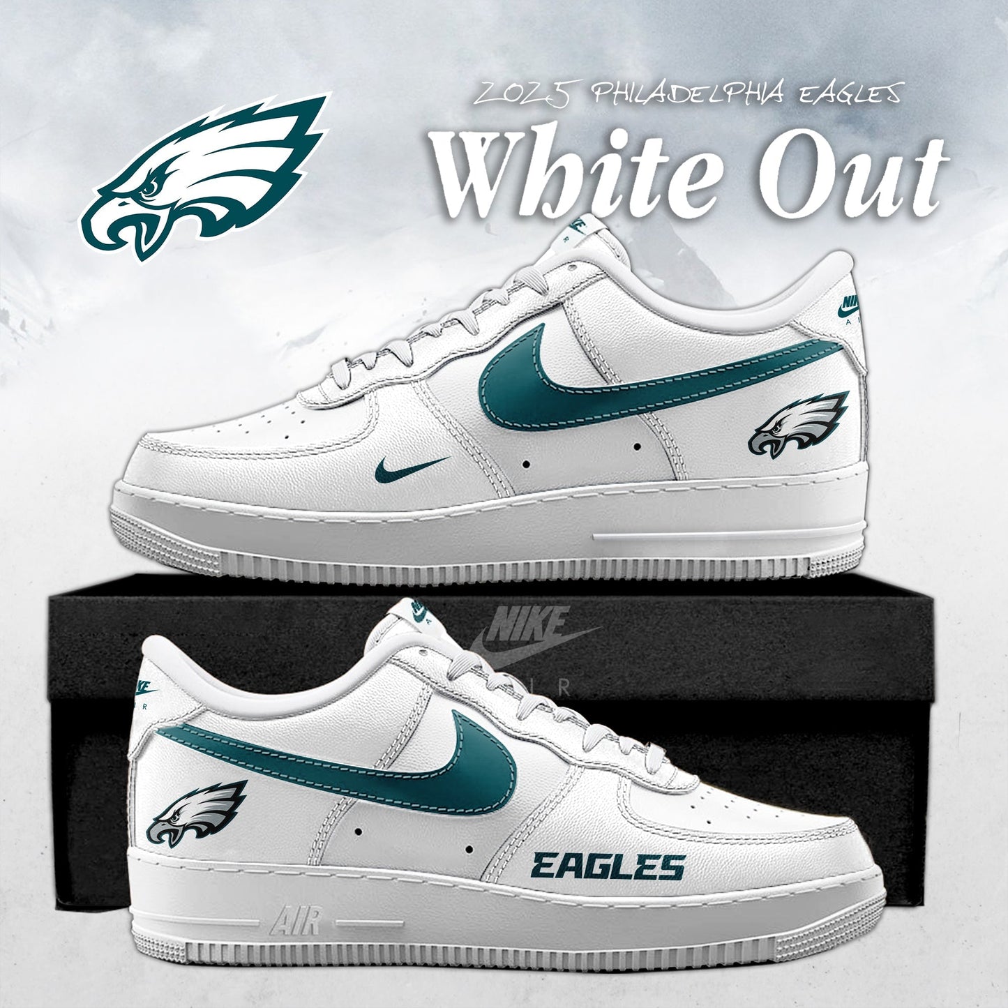 Philadelphia Eagles White Out 2025 Special Edition AF1 Sneakers