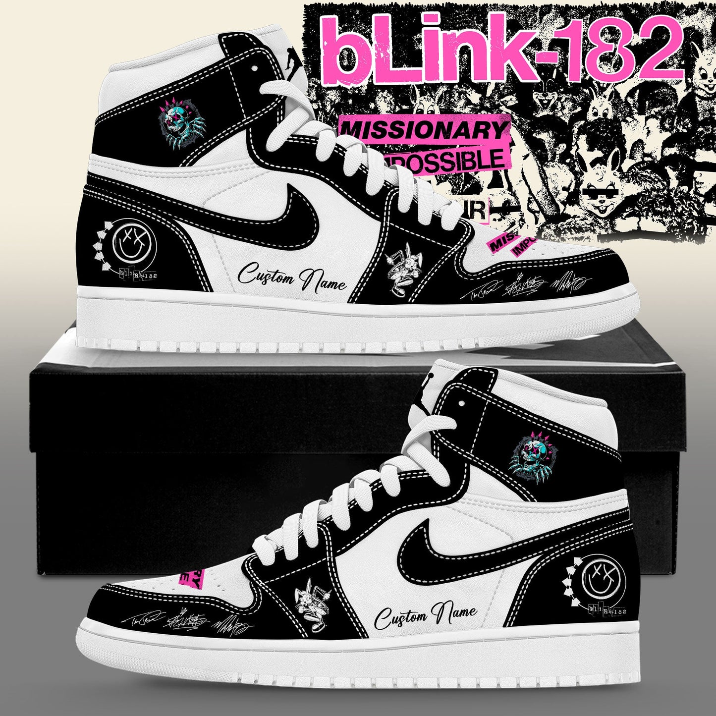 Blink-182 Day Pop-Up 25th album Take Off Your Pants and Jacket Limited Signature Custom Name Shoes