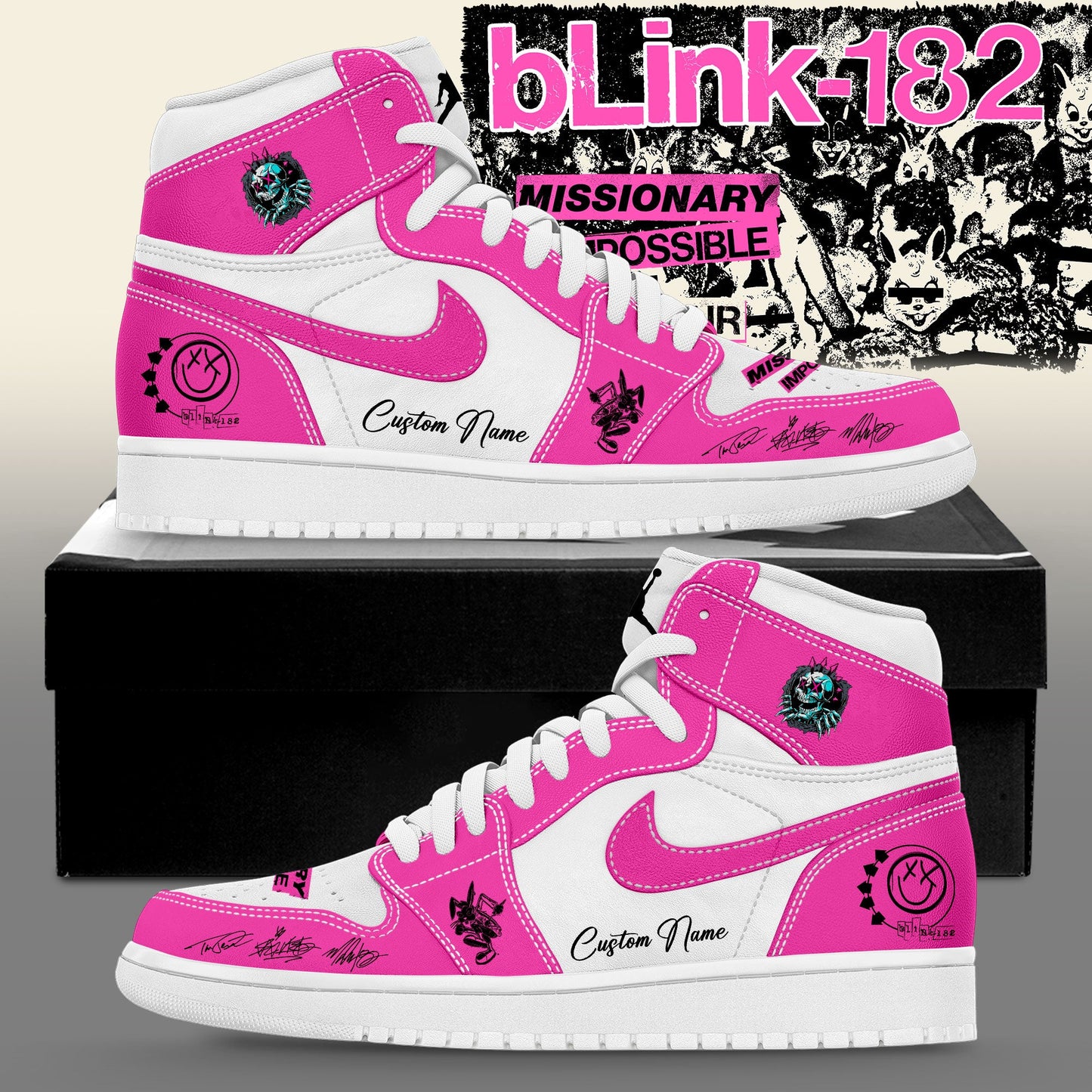 Blink‑182: Missionary Impossible Tour Signature Custom Name Pink Shoes JD1