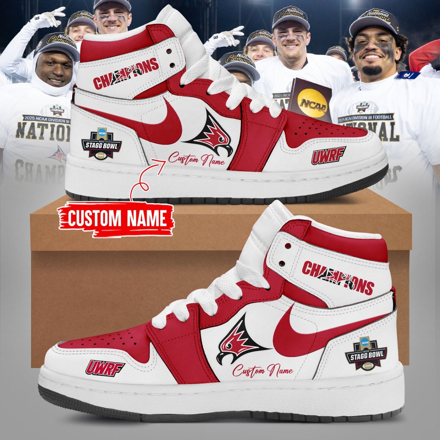Limited Edition Falcon Football 2025 NCAA Division III National Champions Custom Name Shoes