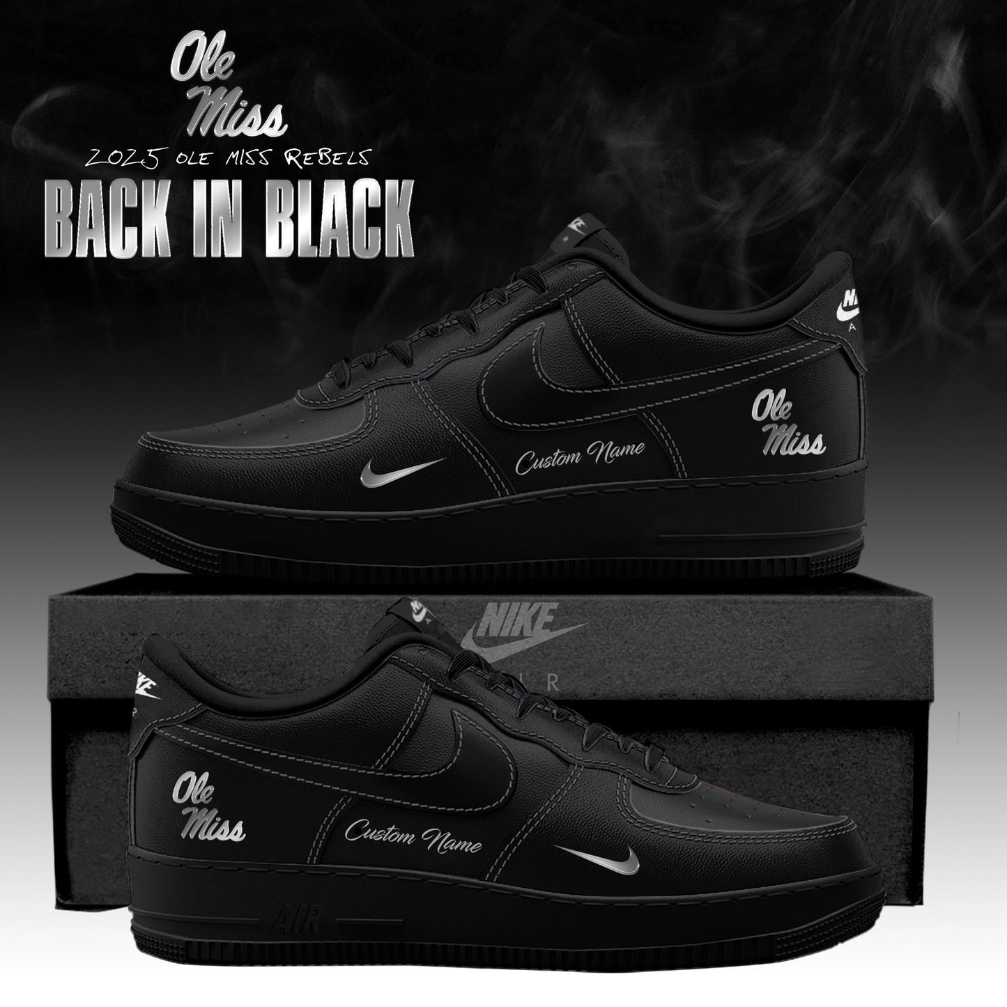 Ole Miss Rebels Back In Black AF1 Sneakers
