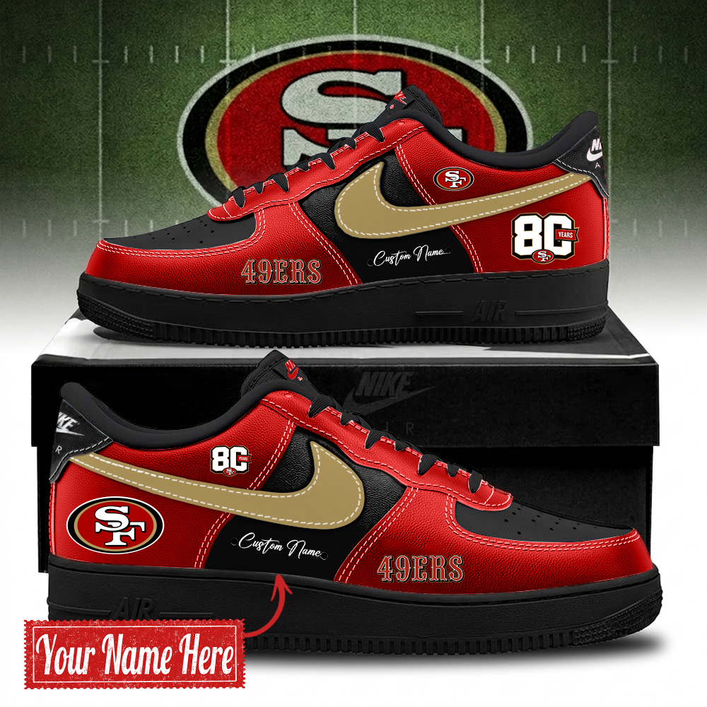 San Francisco 49ers BOLD BLACK and RED 80TH Limited Edition AF1 Sneakers