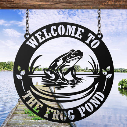 Custom Frog Metal Sign Wall Art, Personalized Frog Decor, Pond Decor, Lake House Sign, Frog Name Sign, Outdoor and Garden Decor, Farm Sign