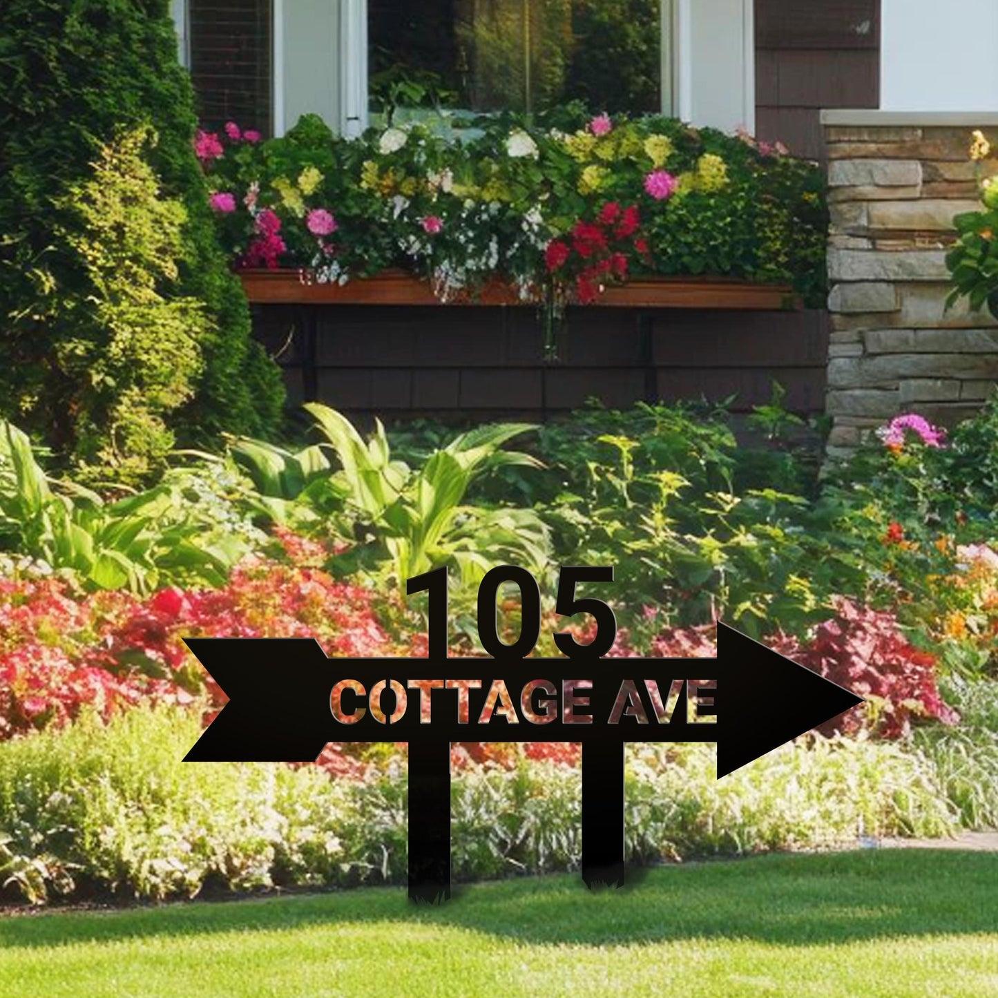 Personalized Address Arrow Metal Yard Sign, Custom Arrow House Number Garden Decor, Street Name Sign, Housewarming Gift, Yard Decor