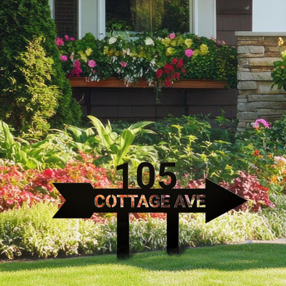 Personalized Address Arrow Metal Yard Sign, Custom Arrow House Number Garden Decor, Street Name Sign, Housewarming Gift, Yard Decor
