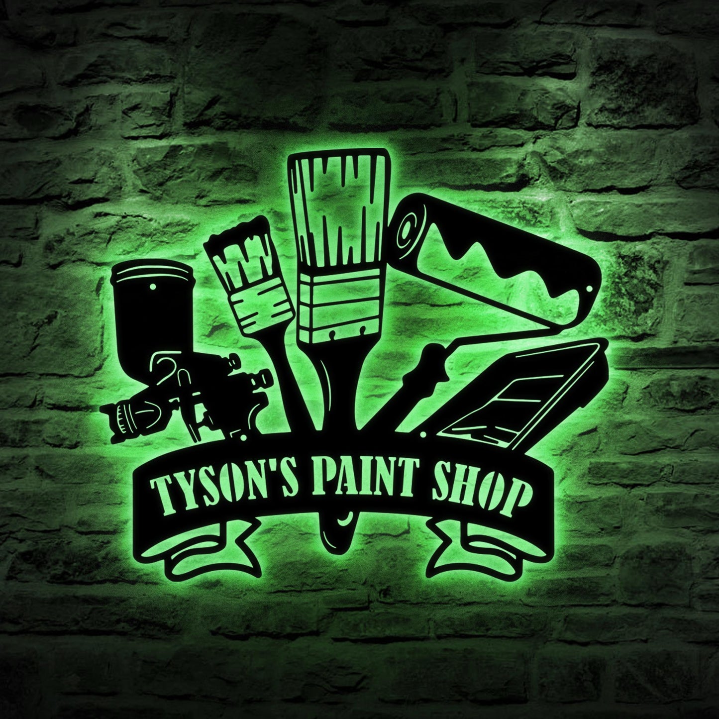 Custom Wall Painting Tools Metal Sign With Led Light, Personalized Painter Name Sign Metal Wall Art Decor, Painting Shop Decor, Painter Gift