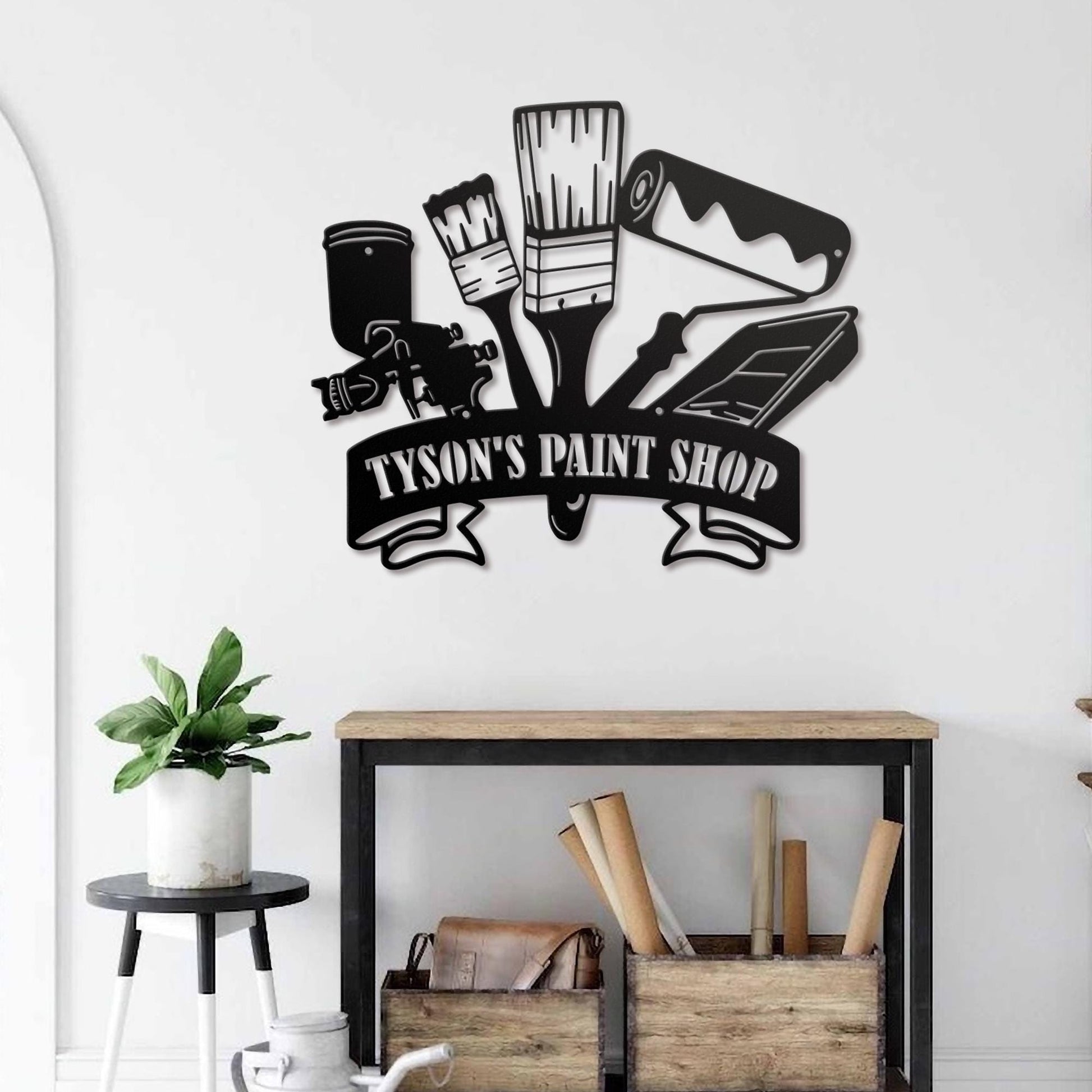Custom Wall Painting Tools Metal Sign With Led Light, Personalized Painter Name Sign Metal Wall Art Decor, Painting Shop Decor, Painter Gift