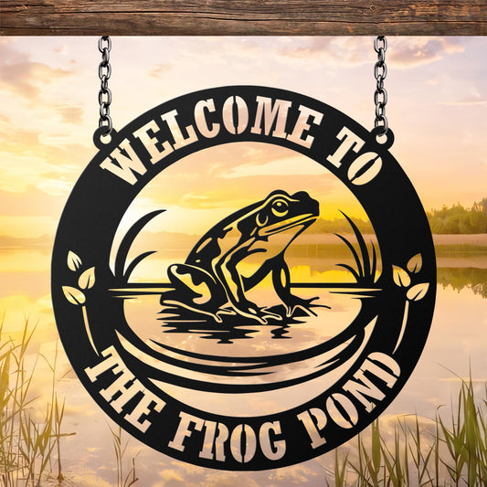 Custom Frog Metal Sign Wall Art, Personalized Frog Decor, Pond Decor, Lake House Sign, Frog Name Sign, Outdoor and Garden Decor, Farm Sign