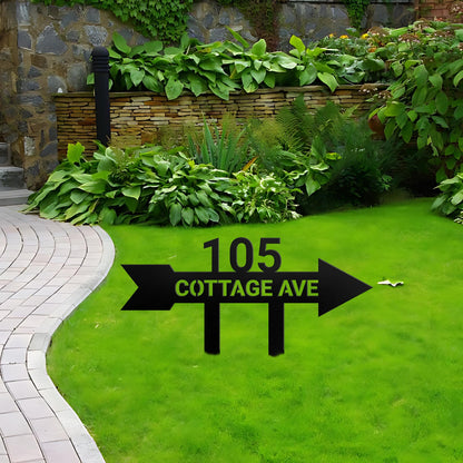 Personalized Address Arrow Metal Yard Sign, Custom Arrow House Number Garden Decor, Street Name Sign, Housewarming Gift, Yard Decor
