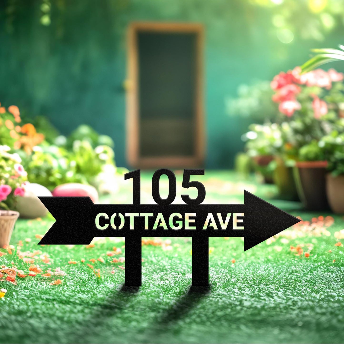Personalized Address Arrow Metal Yard Sign, Custom Arrow House Number Garden Decor, Street Name Sign, Housewarming Gift, Yard Decor
