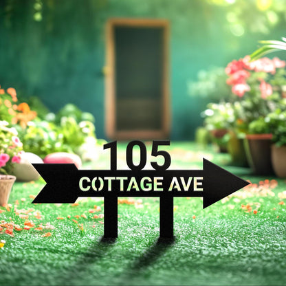 Personalized Address Arrow Metal Yard Sign, Custom Arrow House Number Garden Decor, Street Name Sign, Housewarming Gift, Yard Decor