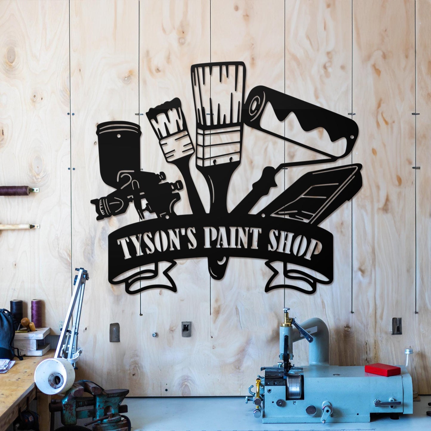 Custom Wall Painting Tools Metal Sign With Led Light, Personalized Painter Name Sign Metal Wall Art Decor, Painting Shop Decor, Painter Gift