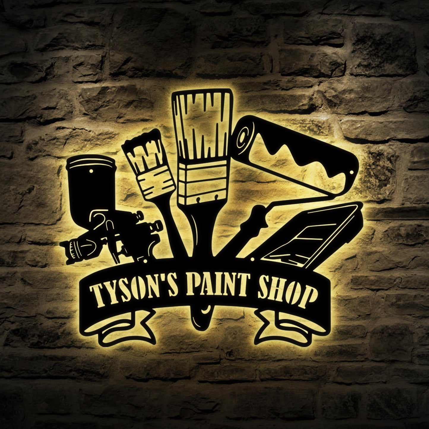 Custom Wall Painting Tools Metal Sign With Led Light, Personalized Painter Name Sign Metal Wall Art Decor, Painting Shop Decor, Painter Gift