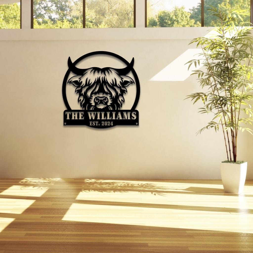 Custom Highland Cow sign Led Lights Personalized Farmer Wedding Gif Family Name Sign Outdoor Wall Art Decor Last Name Sign Front Door