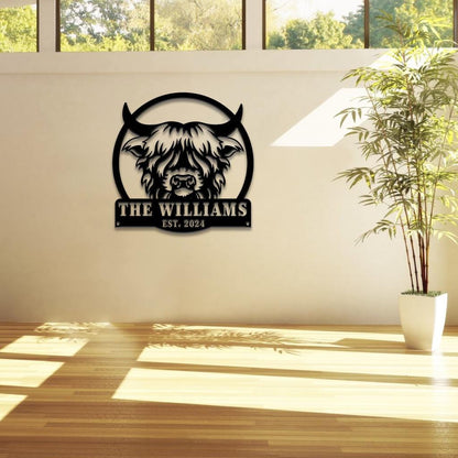 Custom Highland Cow sign Led Lights Personalized Farmer Wedding Gif Family Name Sign Outdoor Wall Art Decor Last Name Sign Front Door