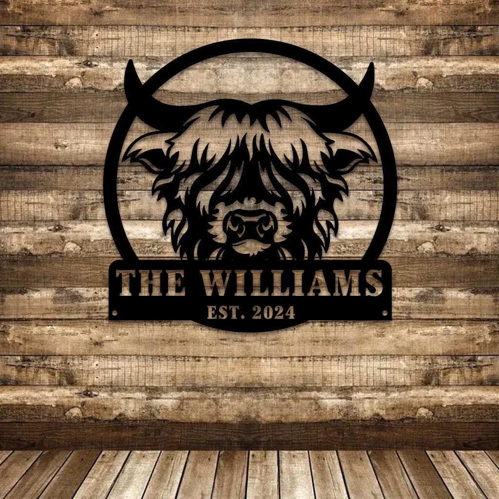 Custom Highland Cow sign Led Lights Personalized Farmer Wedding Gif Family Name Sign Outdoor Wall Art Decor Last Name Sign Front Door