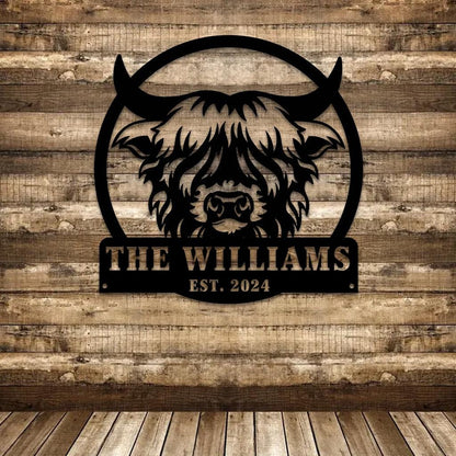 Custom Highland Cow sign Led Lights Personalized Farmer Wedding Gif Family Name Sign Outdoor Wall Art Decor Last Name Sign Front Door