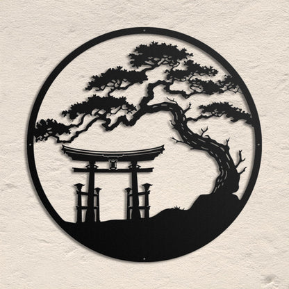 Japanese Metal Art, Torii Gate Metal Wall Sign, Tori Gate Metal Sign, Bonsai Tree Wall Decor, Japanese Wall Art, Japanese Wall Decor
