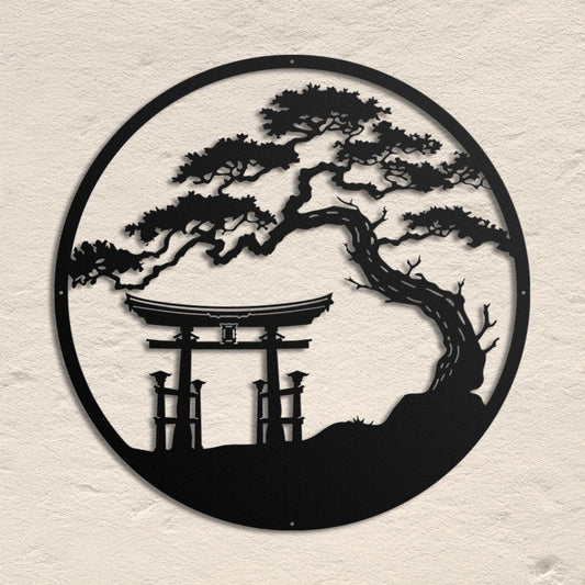 Japanese Metal Art, Torii Gate Metal Wall Sign, Tori Gate Metal Sign, Bonsai Tree Wall Decor, Japanese Wall Art, Japanese Wall Decor