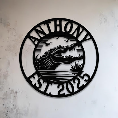Custom Alligator Metal Sign, Crocodile Wall Art, Personalized Metal Animal Name Sign, Swamp Decor, Outdoor Metal Sign, Gator Home Decor