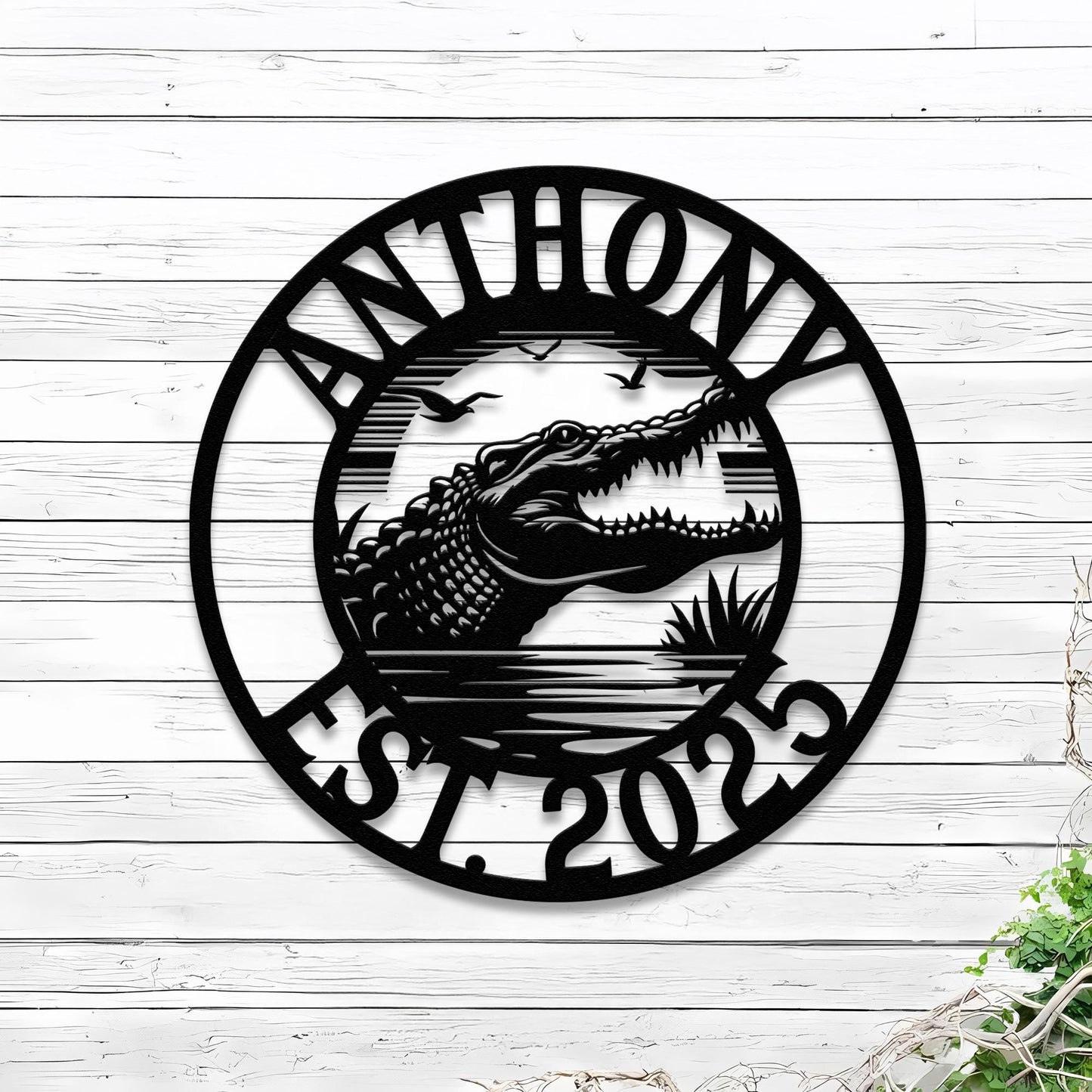 Custom Alligator Metal Sign, Crocodile Wall Art, Personalized Metal Animal Name Sign, Swamp Decor, Outdoor Metal Sign, Gator Home Decor