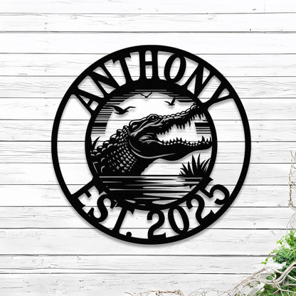 Custom Alligator Metal Sign, Crocodile Wall Art, Personalized Metal Animal Name Sign, Swamp Decor, Outdoor Metal Sign, Gator Home Decor