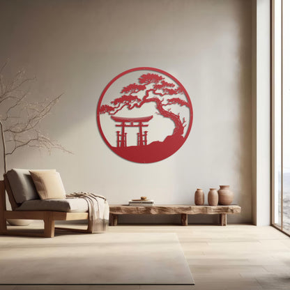 Japanese Metal Art, Torii Gate Metal Wall Sign, Tori Gate Metal Sign, Bonsai Tree Wall Decor, Japanese Wall Art, Japanese Wall Decor