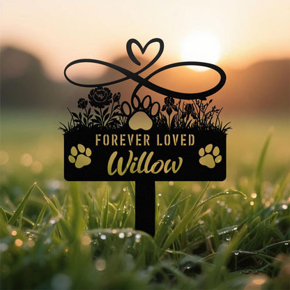 Custom Dog Memorial Stake, Personalized Pet Grave Marker, Dog Loss Garden Sign with Paw and Flowers, Pet Remembrance Gift, Metal Yard Decor