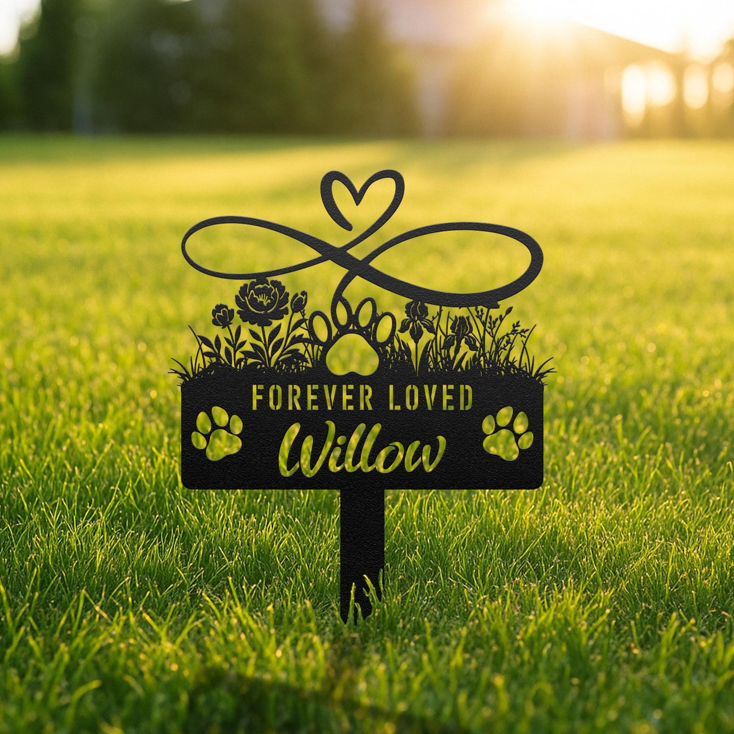 Custom Dog Memorial Stake, Personalized Pet Grave Marker, Dog Loss Garden Sign with Paw and Flowers, Pet Remembrance Gift, Metal Yard Decor