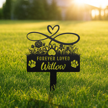 Custom Dog Memorial Stake, Personalized Pet Grave Marker, Dog Loss Garden Sign with Paw and Flowers, Pet Remembrance Gift, Metal Yard Decor