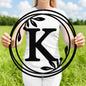 Metal Monogram Wreath Sign, Circle Monogram Letter Sign with Leaves, Custom Wall Decor, Front Door Hanger, Round Monogram WREATH