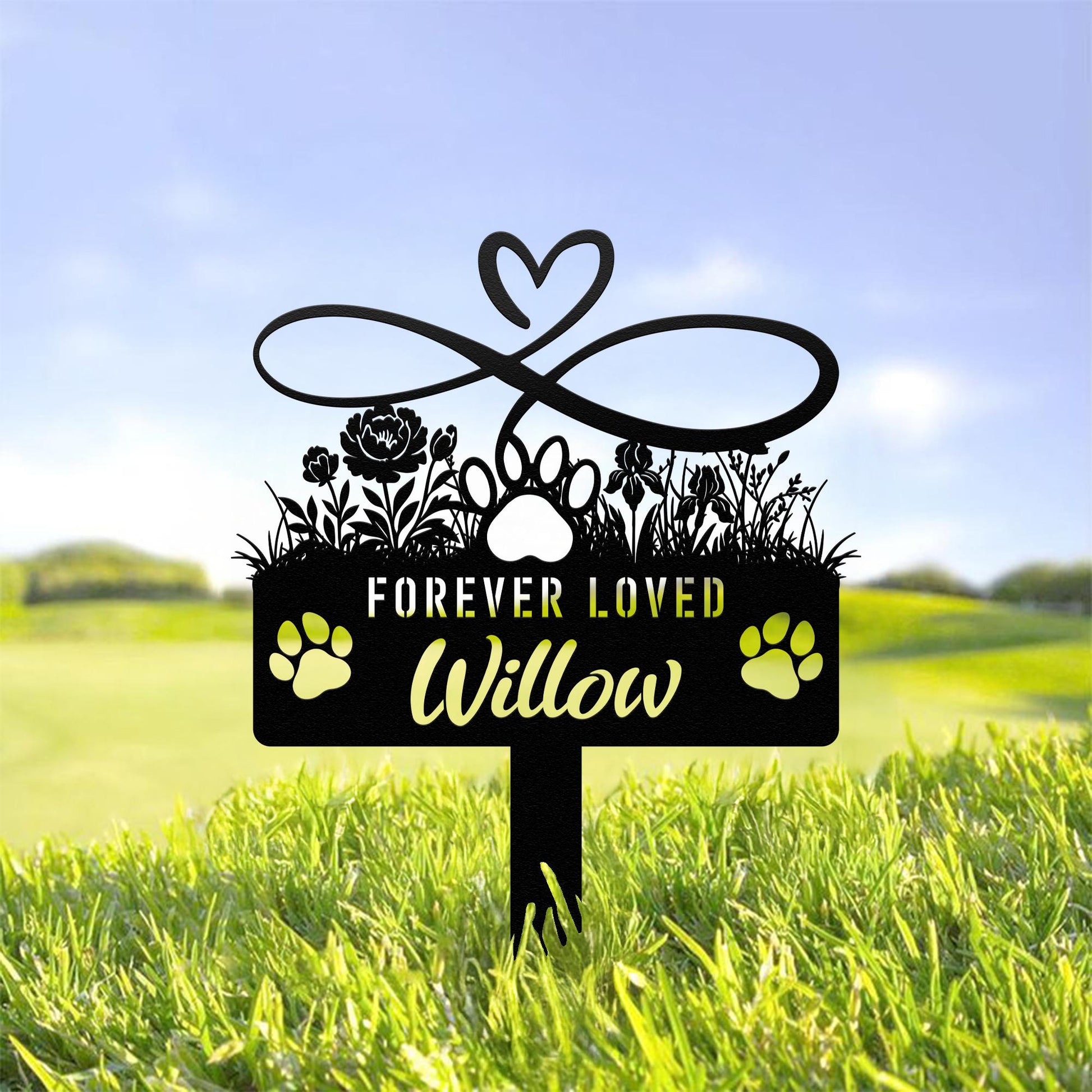 Custom Dog Memorial Stake, Personalized Pet Grave Marker, Dog Loss Garden Sign with Paw and Flowers, Pet Remembrance Gift, Metal Yard Decor