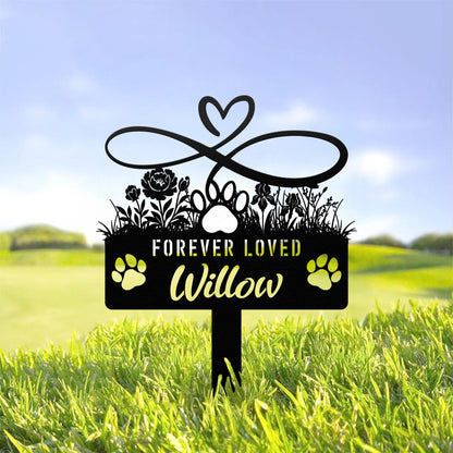 Custom Dog Memorial Stake, Personalized Pet Grave Marker, Dog Loss Garden Sign with Paw and Flowers, Pet Remembrance Gift, Metal Yard Decor