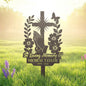 Personalized Cross With Praying Hand Memorial Metal, Floral Cross Memorial Plaque with Stake, Sympathy Sign, Grave Marker, Remembrance Stake
