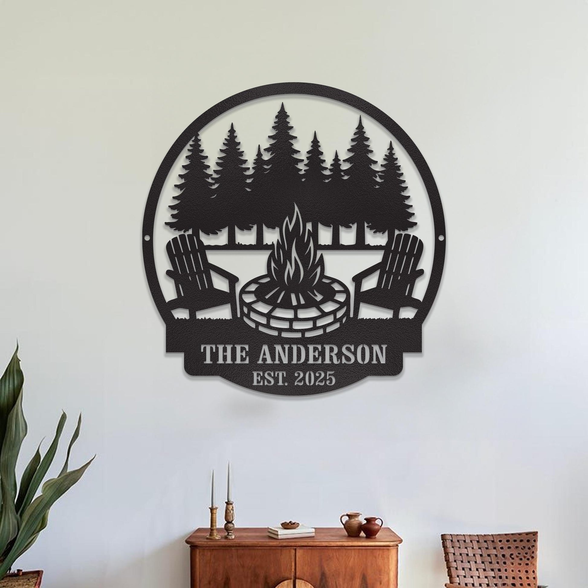Rustic Campfire LED Metal Wall Sign, Personalized Fire Pit Decor, Custom Family Name Outdoor Wall Art, Cabin, Patio, or Backyard Gift