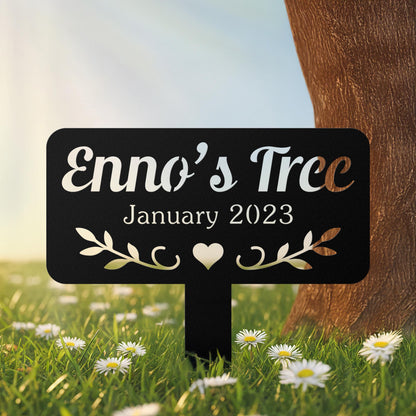 Memorial Tree Sign – Custom Metal Grave Marker, Personalized Garden Tribute with Name & Date, Outdoor Memorial for Loved Ones
