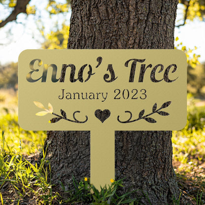 Memorial Tree Sign – Custom Metal Grave Marker, Personalized Garden Tribute with Name & Date, Outdoor Memorial for Loved Ones