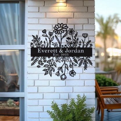 Family Name Metal Sign, Personalized Floral Wall Art, Last Name Sign, Garden Decor, Wedding Gift, Outdoor, Indoor Home Decor
