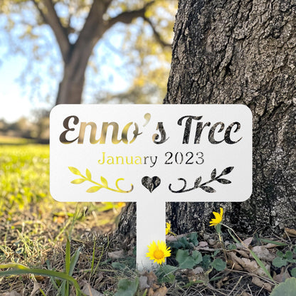 Memorial Tree Sign – Custom Metal Grave Marker, Personalized Garden Tribute with Name & Date, Outdoor Memorial for Loved Ones