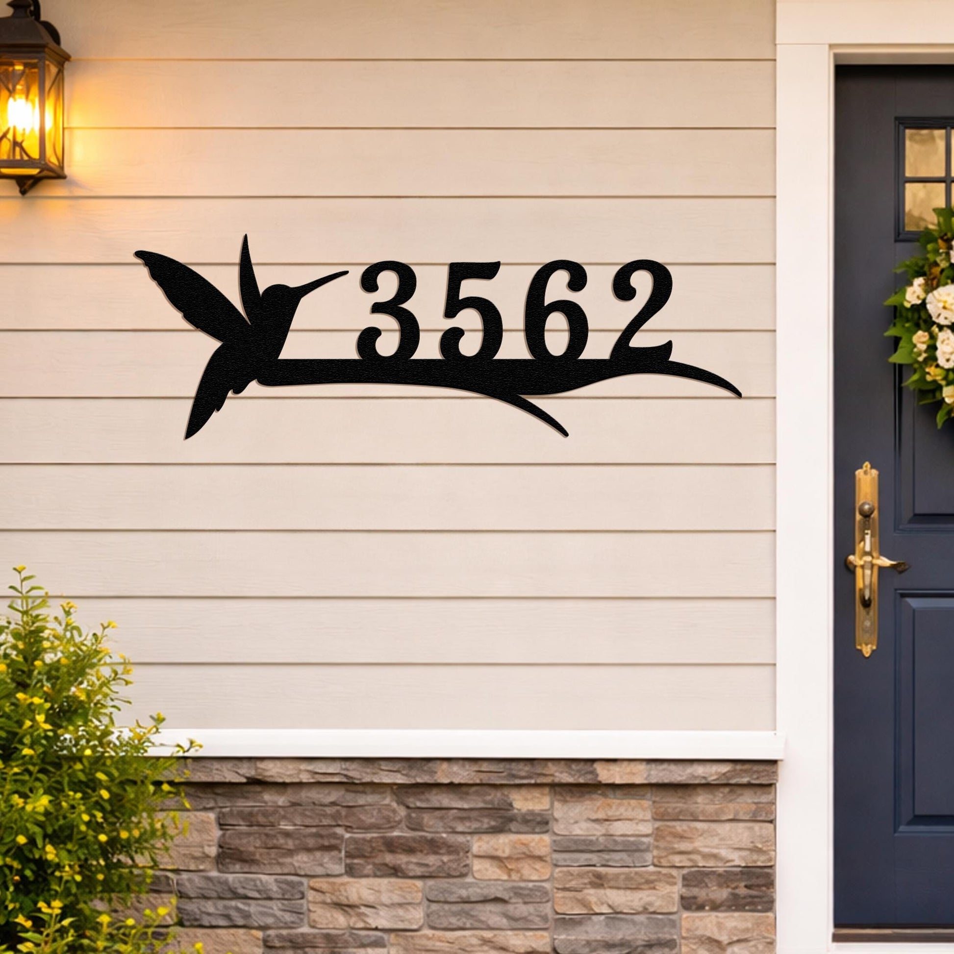 Custom Hummingbird Metal Address Sign, Personalized House Number with Branch Design, Outdoor Yard Decor for Bird Lovers