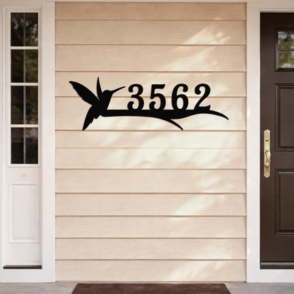 Custom Hummingbird Metal Address Sign, Personalized House Number with Branch Design, Outdoor Yard Decor for Bird Lovers