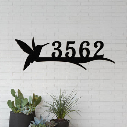 Custom Hummingbird Metal Address Sign, Personalized House Number with Branch Design, Outdoor Yard Decor for Bird Lovers
