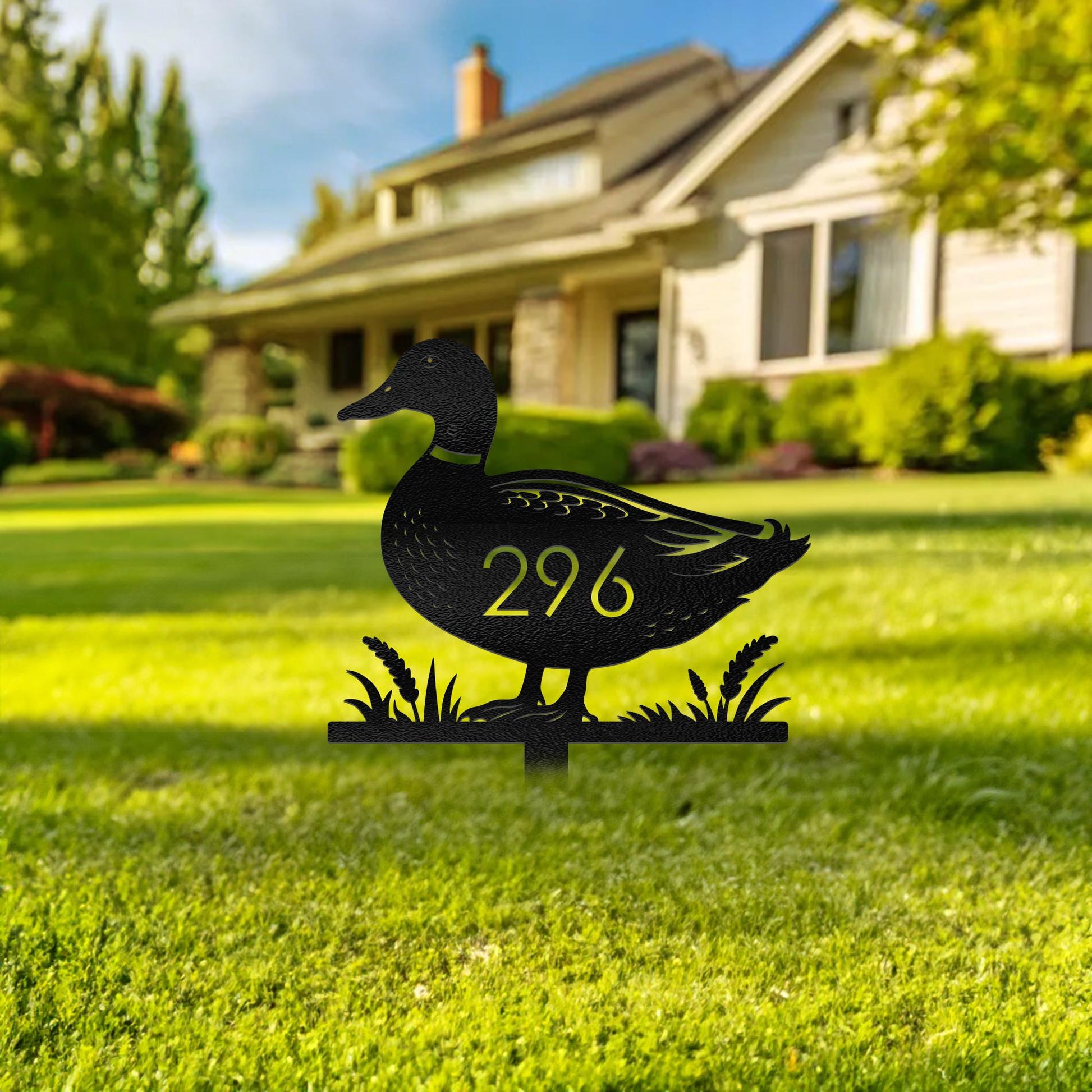 Custom Duck Address Yard Stake, Personalized Metal House Number Sign, Outdoor Lawn Garden Decor