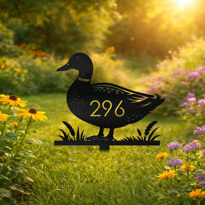 Custom Duck Address Yard Stake, Personalized Metal House Number Sign, Outdoor Lawn Garden Decor