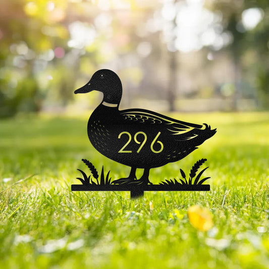 Custom Duck Address Yard Stake, Personalized Metal House Number Sign, Outdoor Lawn Garden Decor