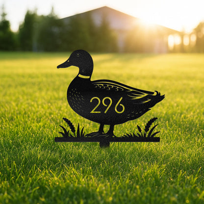 Custom Duck Address Yard Stake, Personalized Metal House Number Sign, Outdoor Lawn Garden Decor