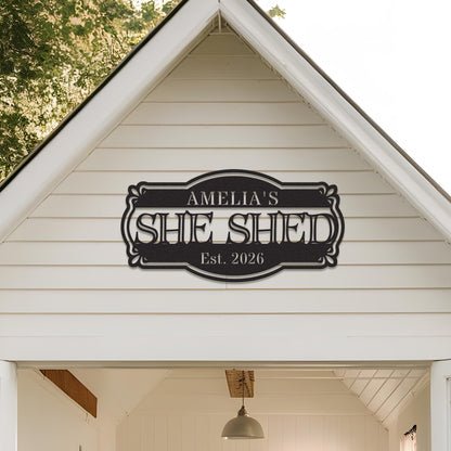 Custom She Shed Metal Sign, Personalized Garden Shed Wall Decor, Backyard Shed Name Sign, Outdoor Rustic Gift for Her